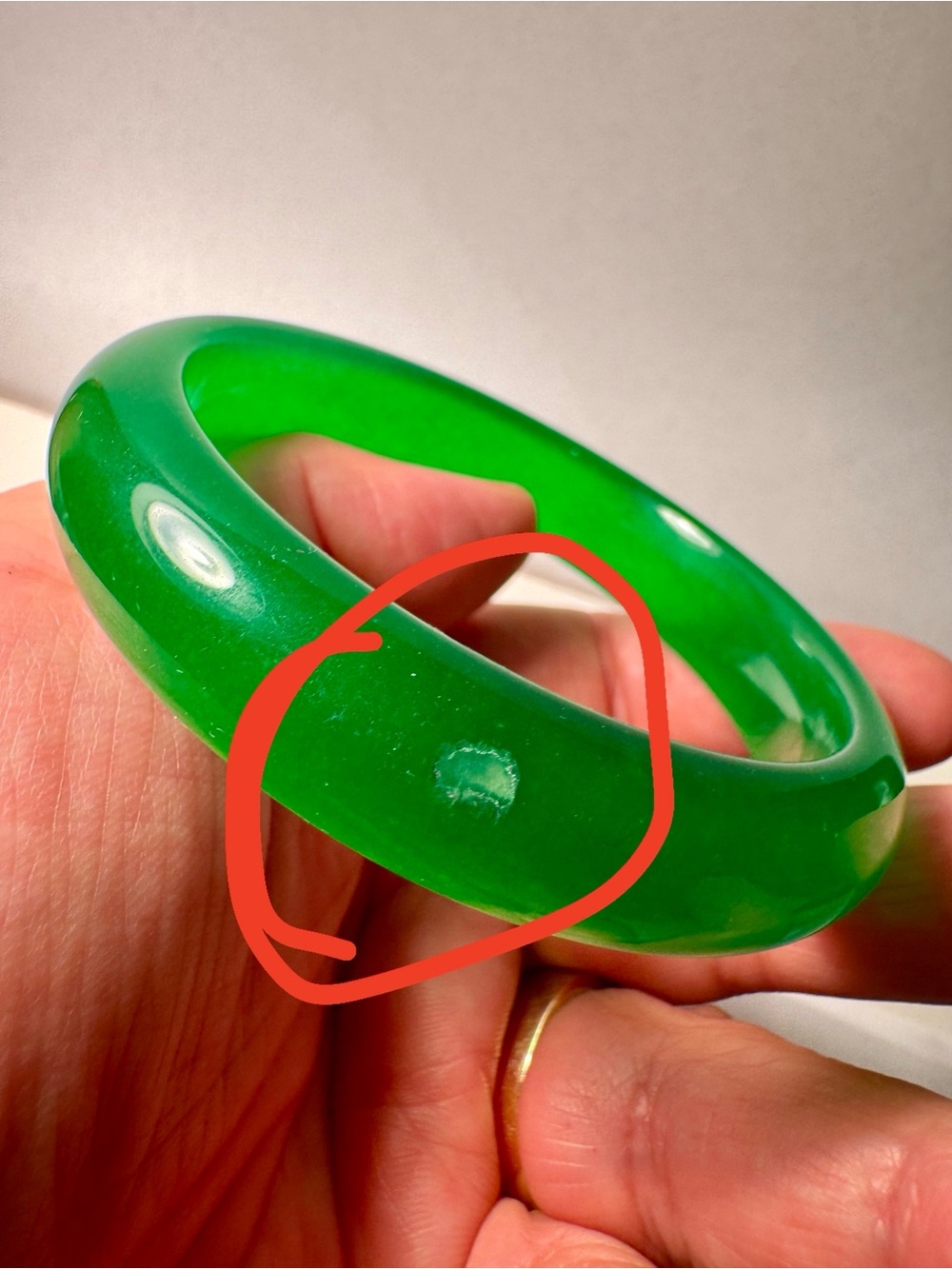Certified 64mm Grade A icy Green Natural Jade jadeite Bangle defective has chipp